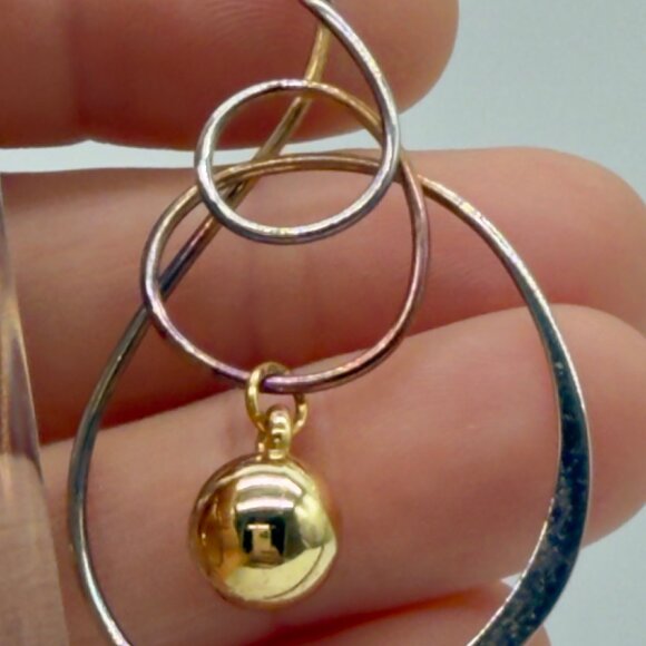 Gold Silver Tricolor Dangle Drop Statement Earrings Abstract Twisted Wire Hoop - Picture 8 of 13